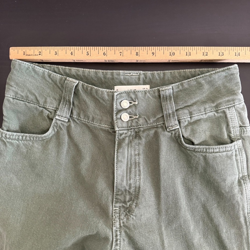 MNG Denim Jeans Women's Size 2 Green Chop Pockets Mid-Rise Straight Classic - Picture 11 of 14